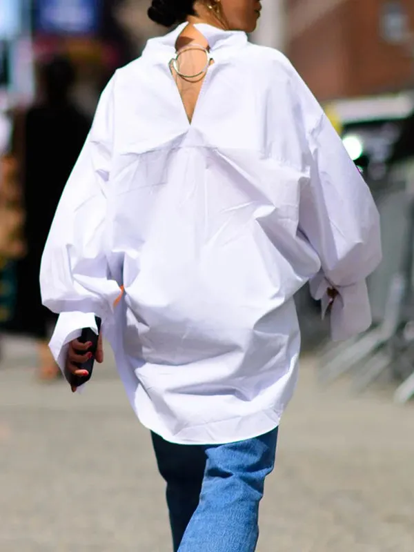 Chicmy-Long Sleeves Loose Solid Color Stand Collar Blouses&Shirts Tops