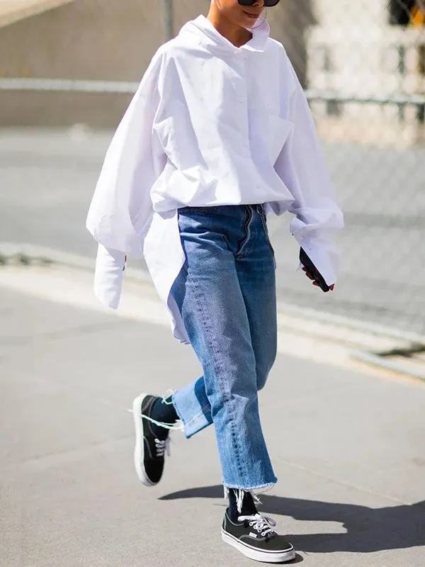 Chicmy-Long Sleeves Loose Solid Color Stand Collar Blouses&Shirts Tops