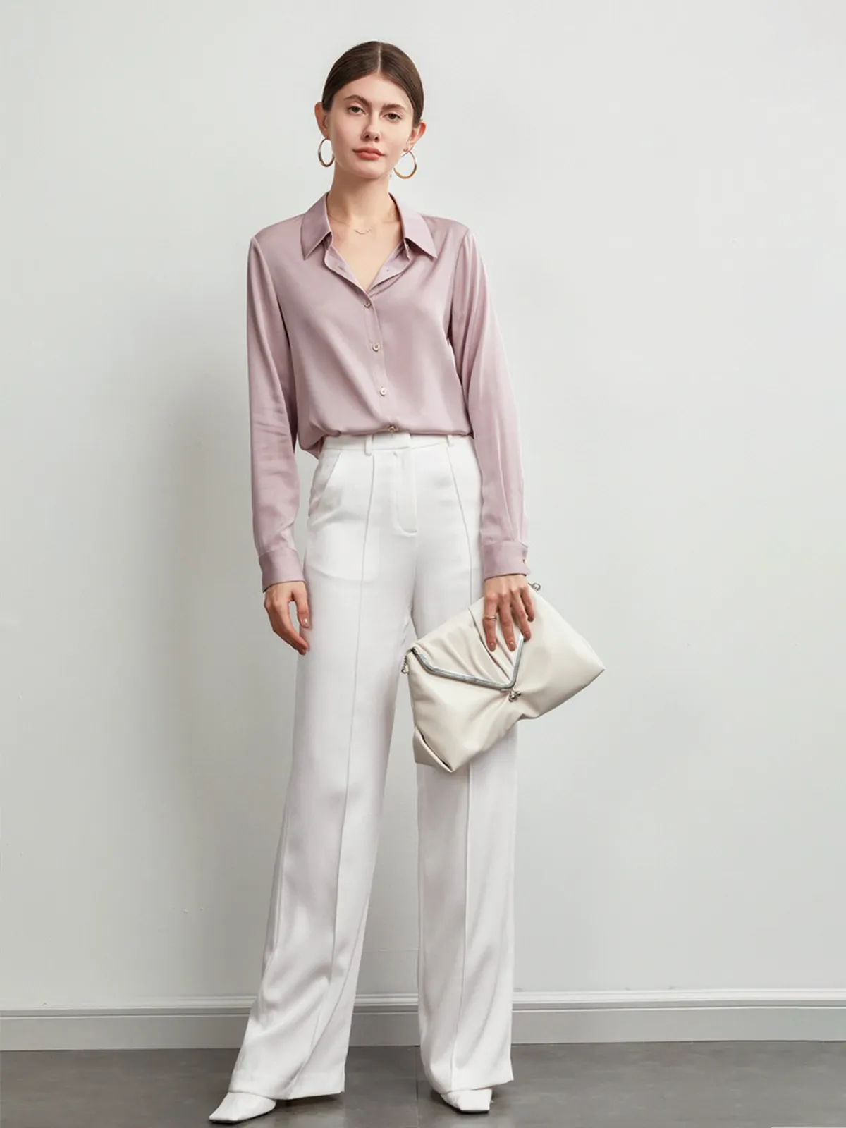 Classic Concealed Placket Women Silk Shirt