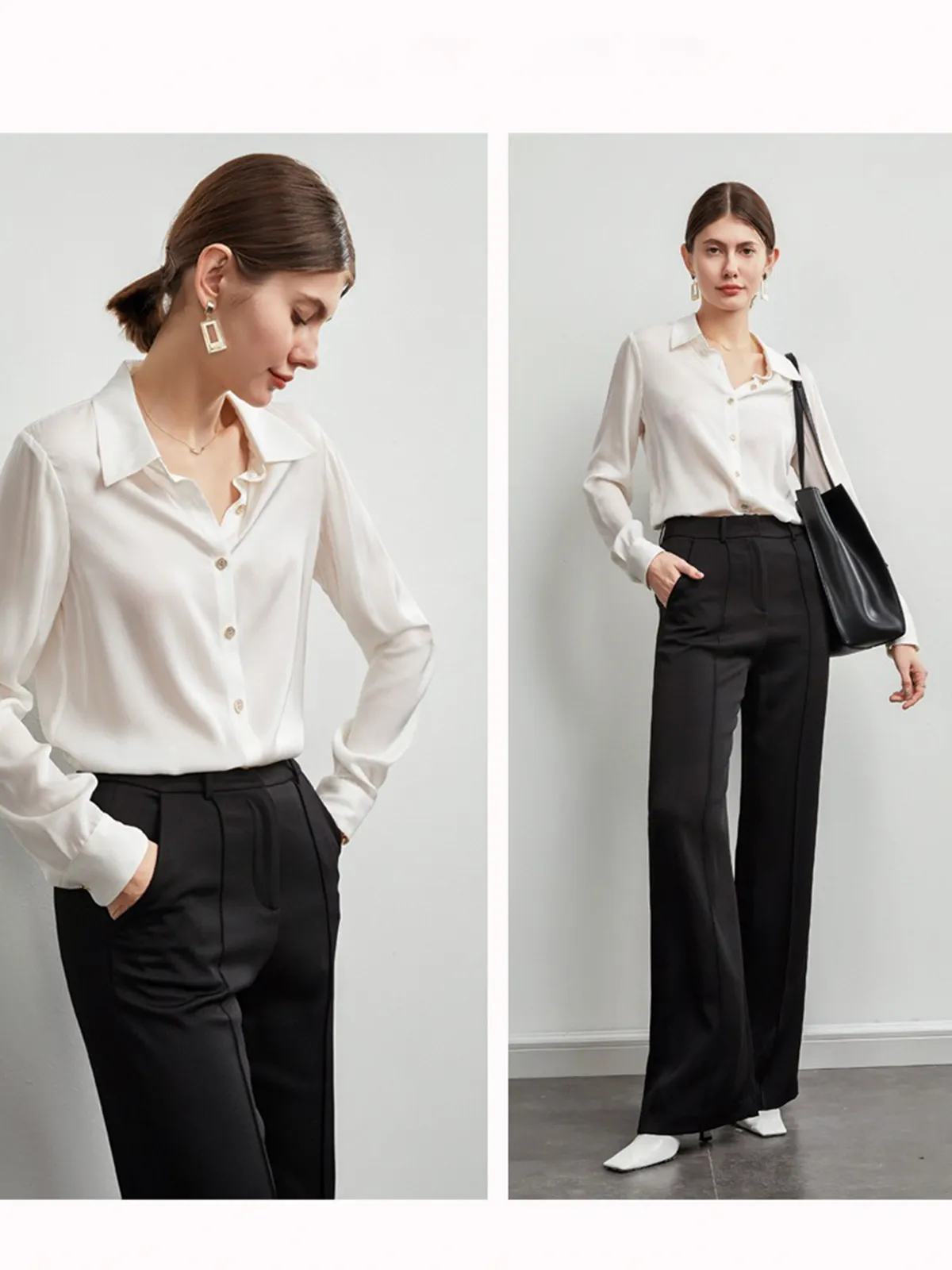 Classic Concealed Placket Women Silk Shirt