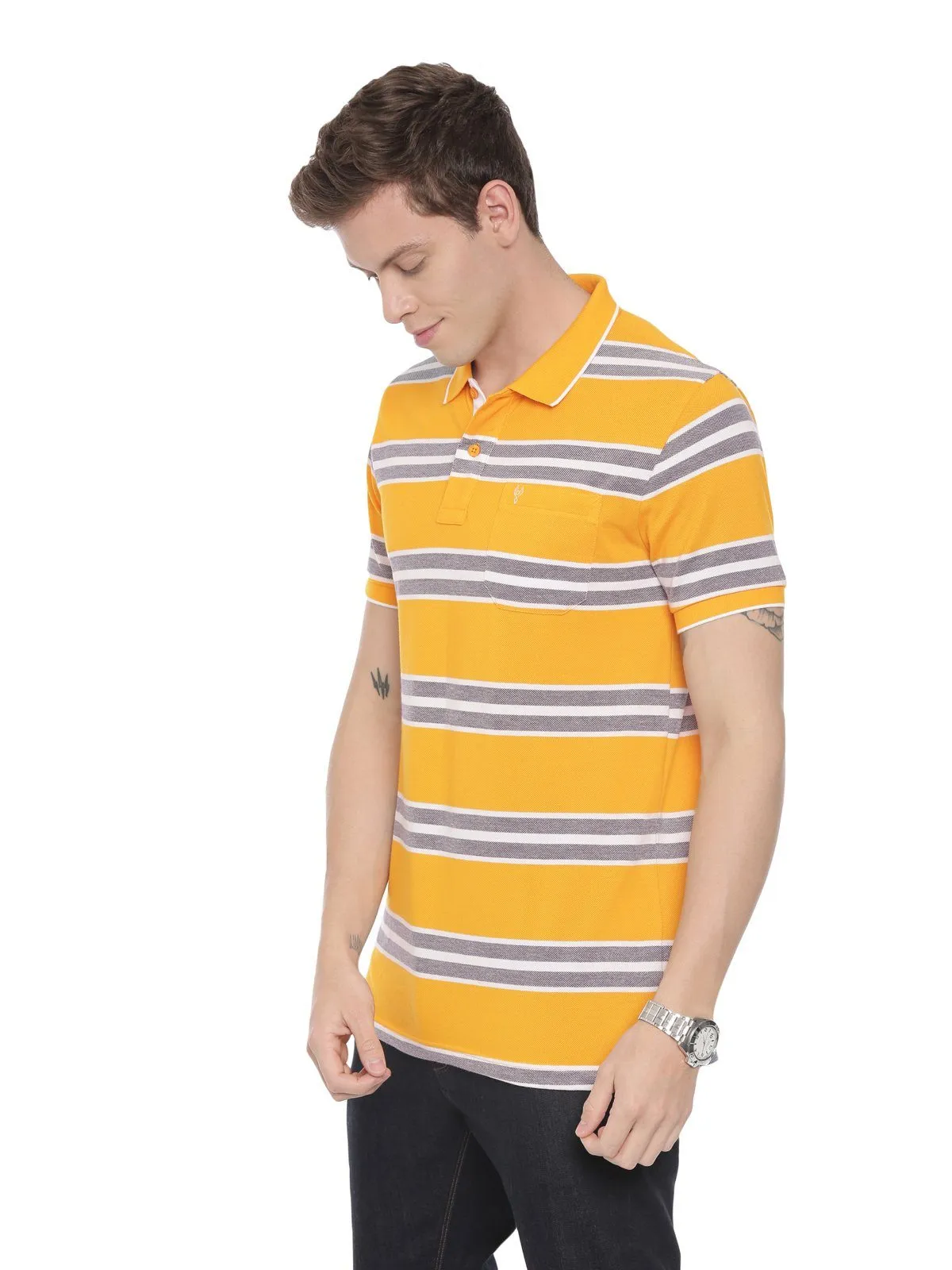 Classic Polo Men's Polo Neck Half Sleeve Yellow Cotton Slim Fit T-Shirt NITRO - 225 A SF P