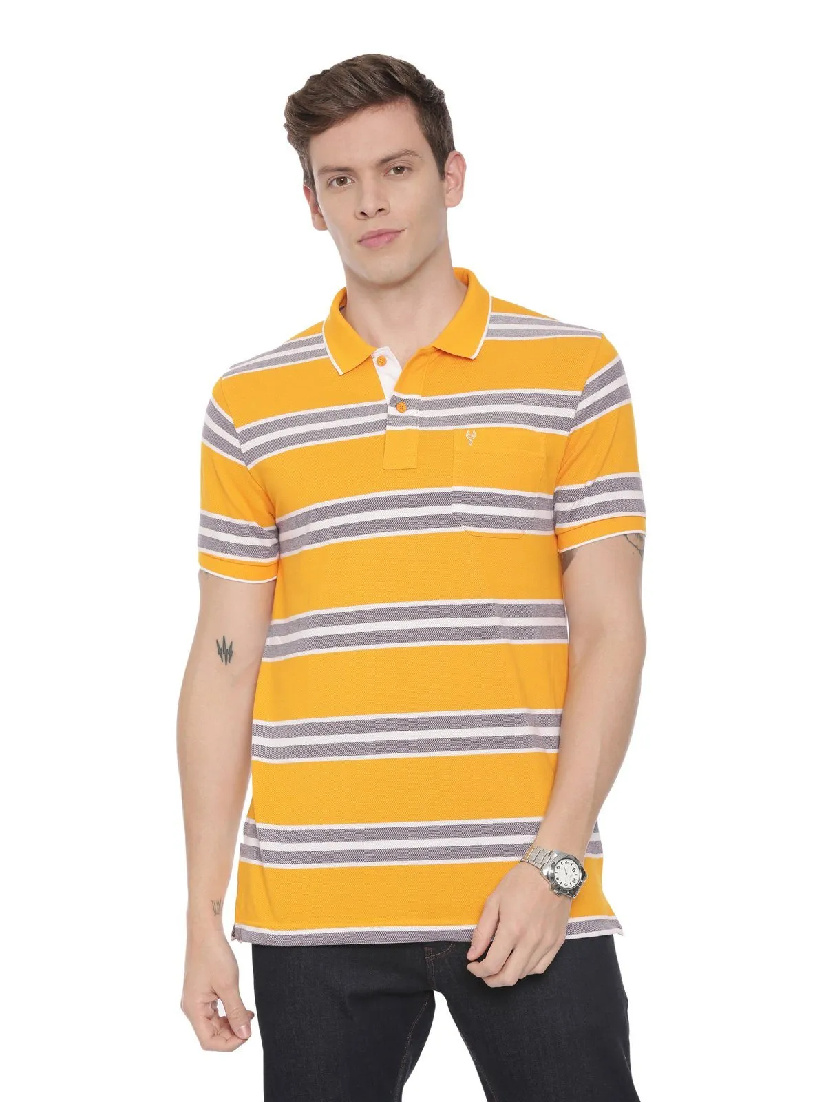 Classic Polo Men's Polo Neck Half Sleeve Yellow Cotton Slim Fit T-Shirt NITRO - 225 A SF P