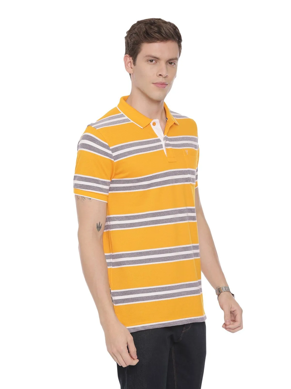 Classic Polo Men's Polo Neck Half Sleeve Yellow Cotton Slim Fit T-Shirt NITRO - 225 A SF P