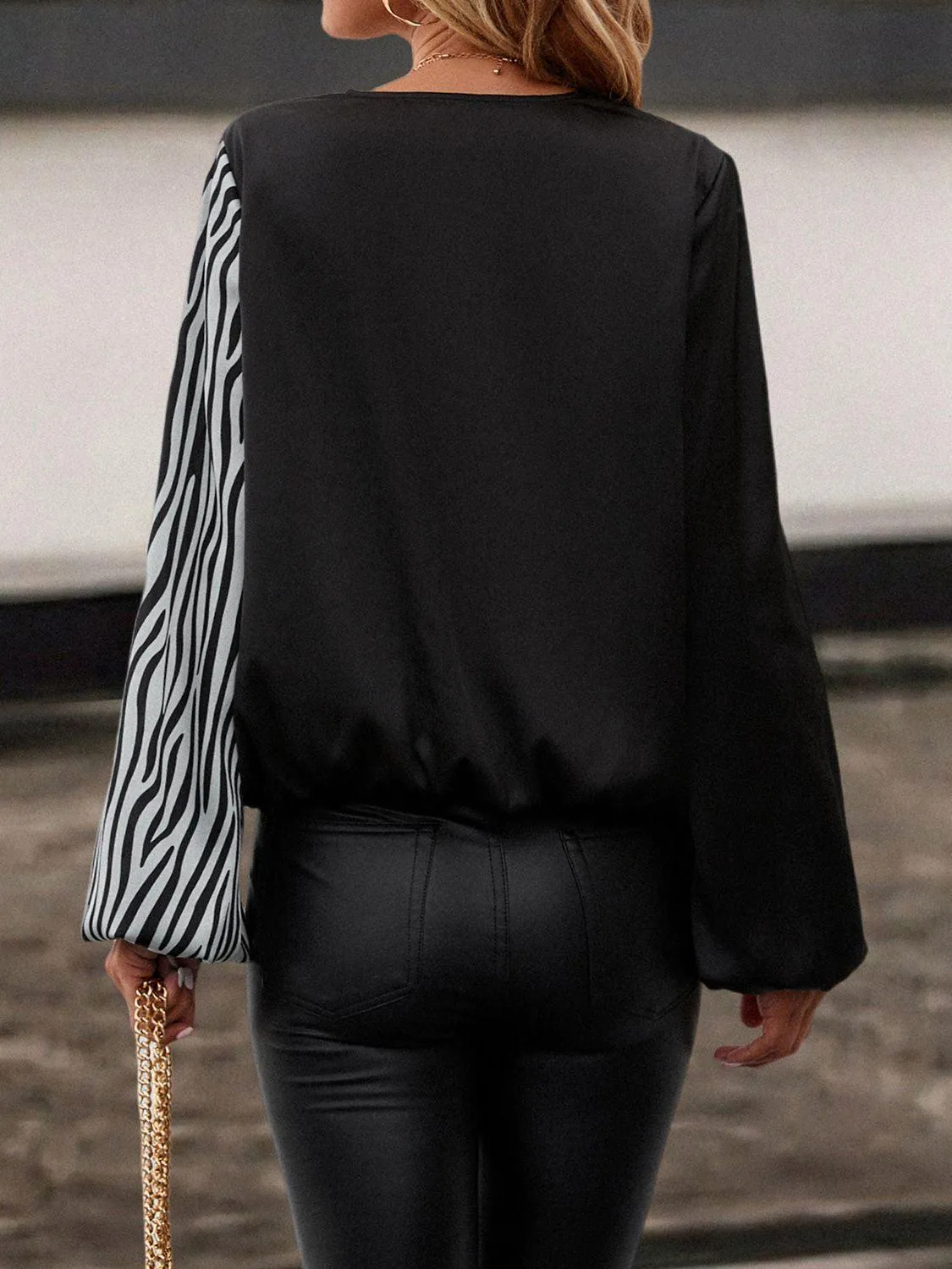 Dominating Aura Lantern Sleeve Zebra Print Blouse