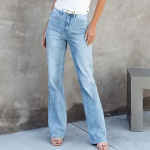 Fashion Washed Denim Straight-Leg Pants