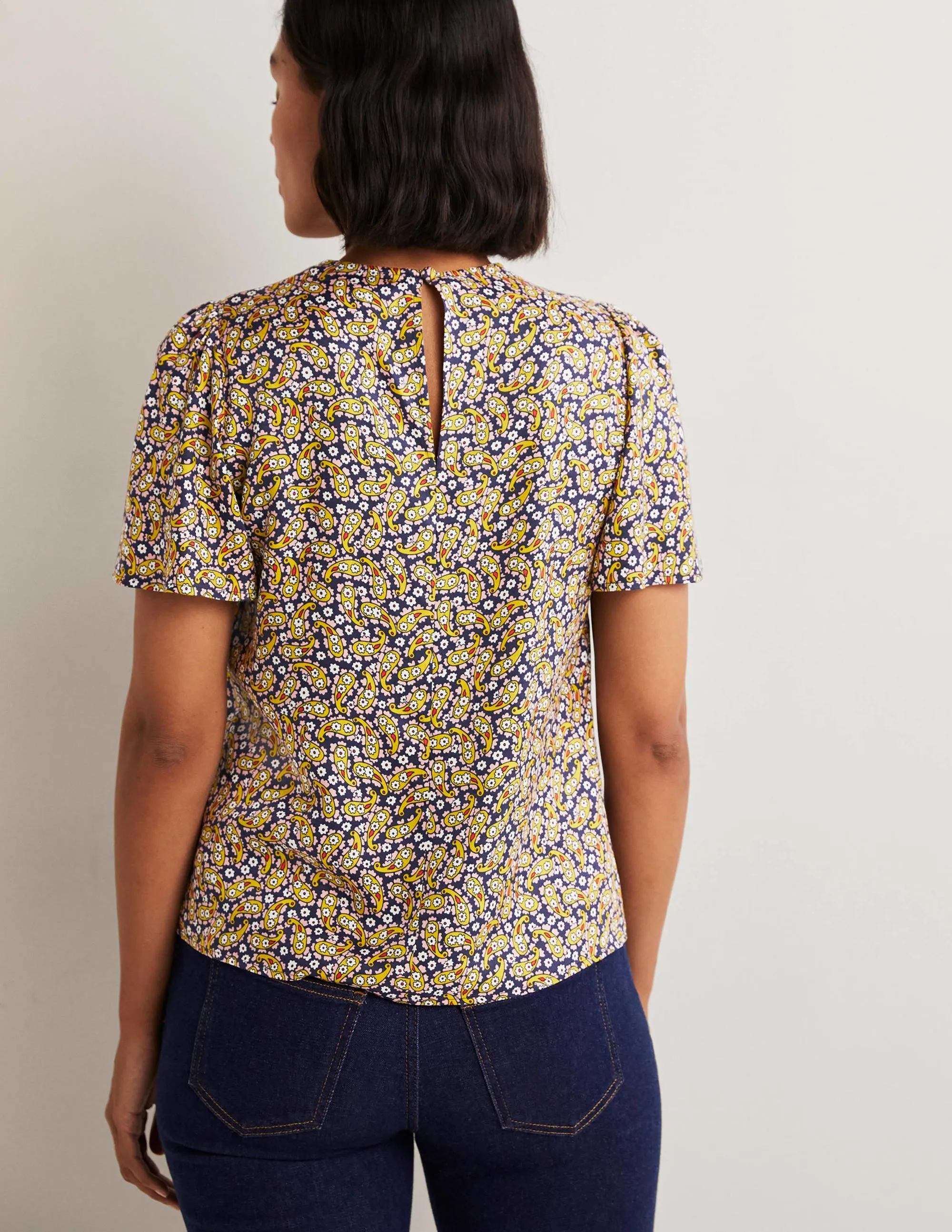 Flutter Sleeve Crew Neck Top-Citronelle, Petal Paisley