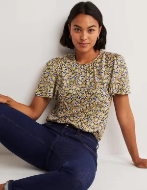 Flutter Sleeve Crew Neck Top-Citronelle, Petal Paisley