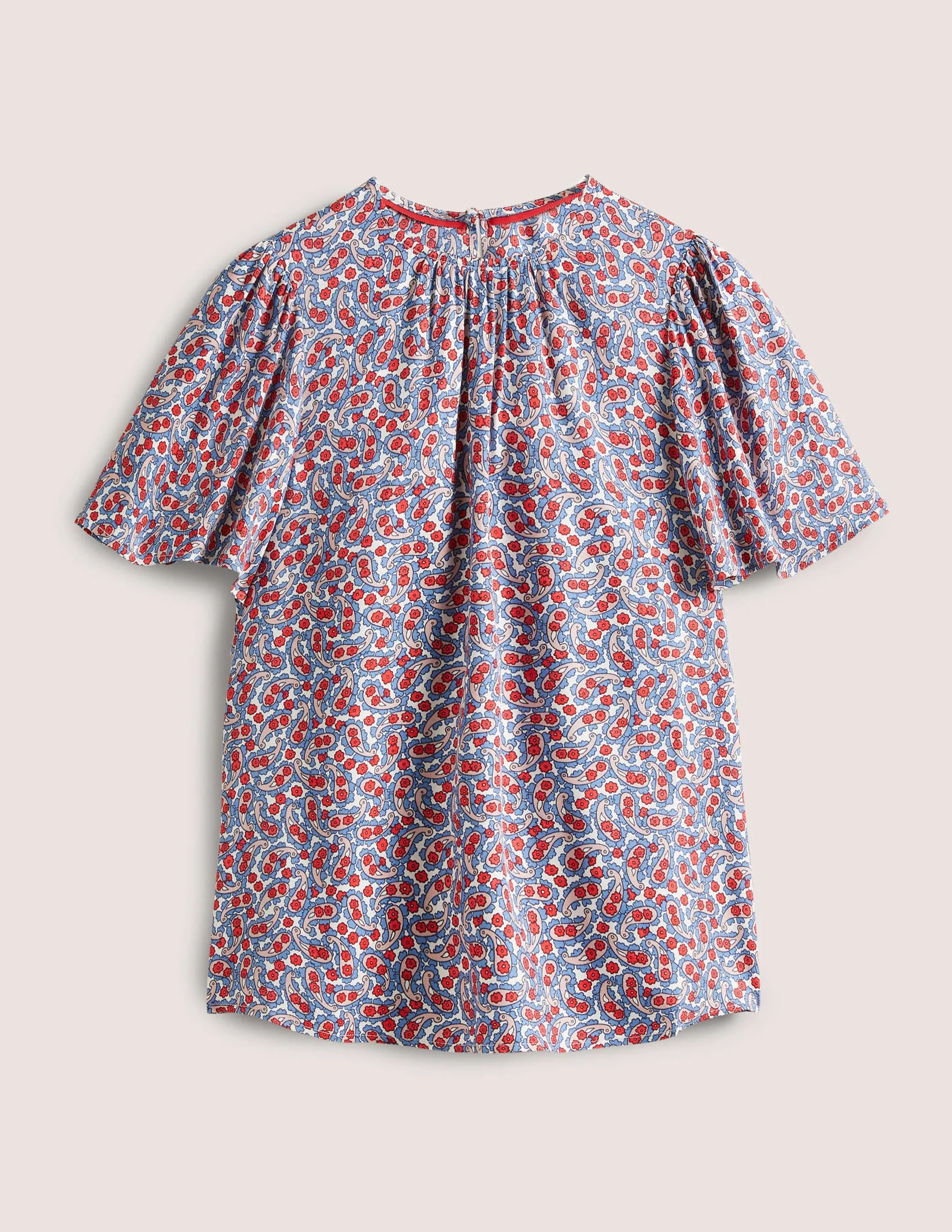 Flutter Sleeve Crew Neck Top-Riviera Blue, Petal Paisley