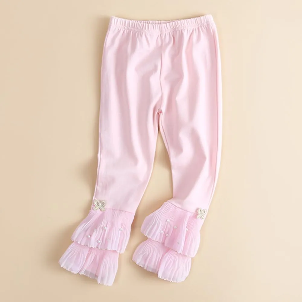 Girls Casual Beading Bow Elastic Waist Pants
