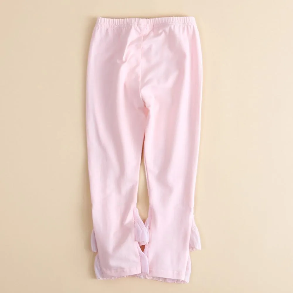 Girls Casual Beading Bow Elastic Waist Pants