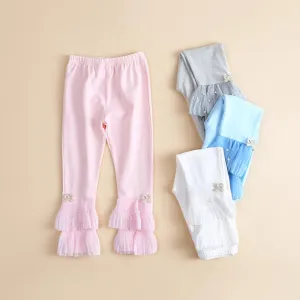 Girls Casual Beading Bow Elastic Waist Pants