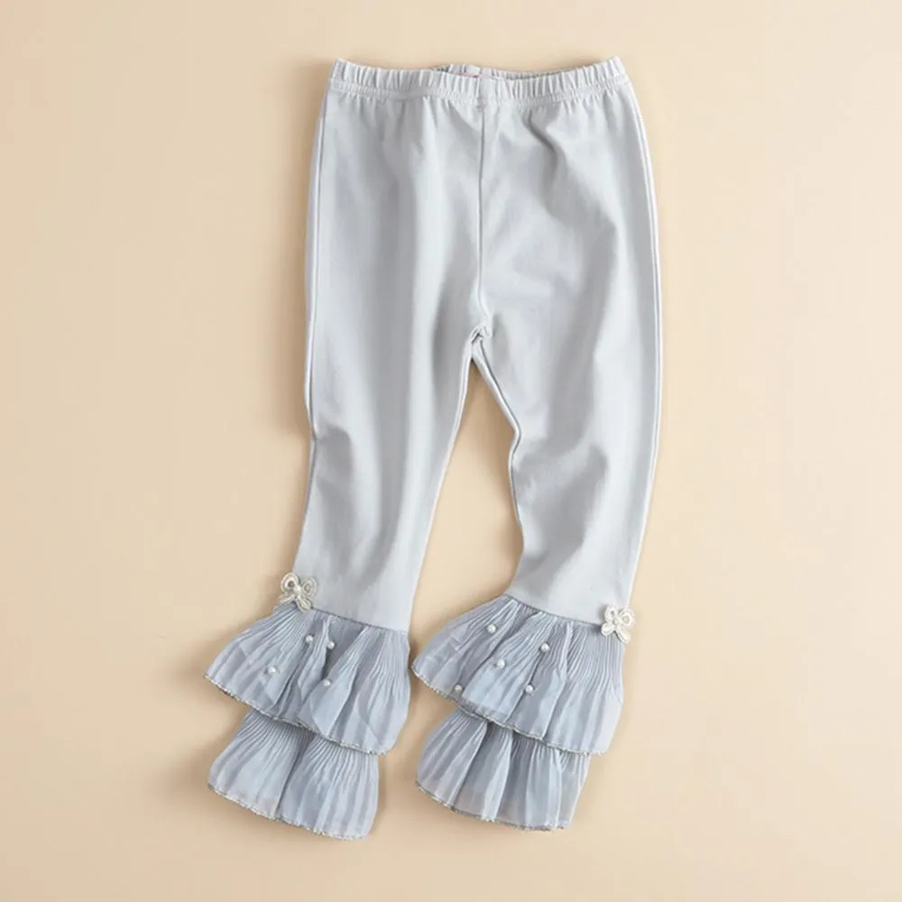 Girls Casual Beading Bow Elastic Waist Pants