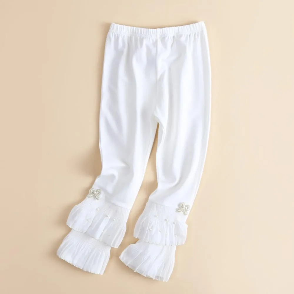 Girls Casual Beading Bow Elastic Waist Pants