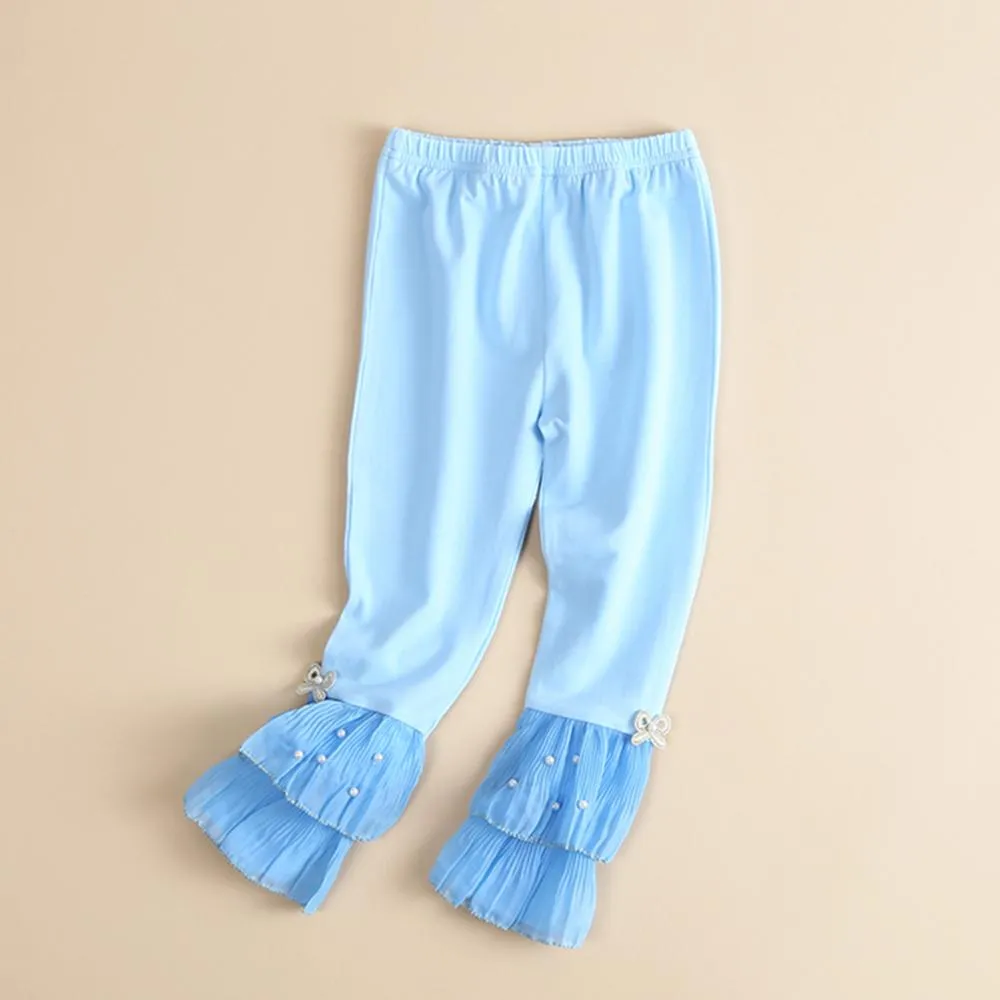 Girls Casual Beading Bow Elastic Waist Pants