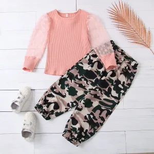 Girls Solid Mesh Long Sleeve Top & Camo Pants Wholesale Childrens Boutique Clothing Suppliers