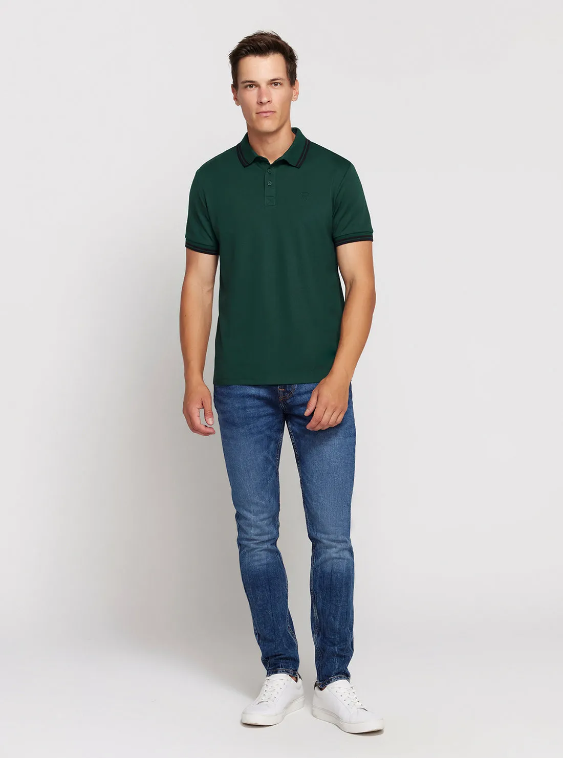 Green Short Sleeve Pique Polo Shirt