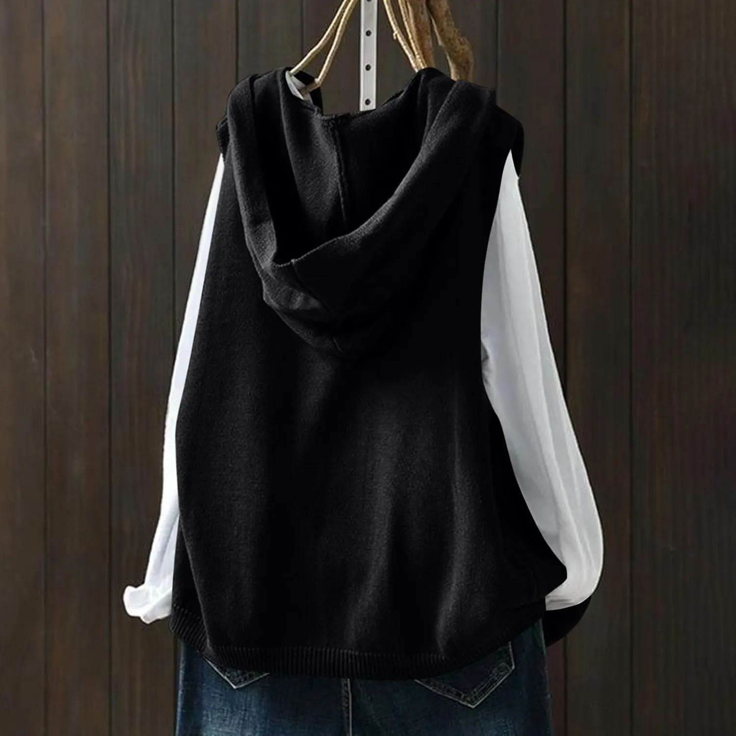 HGps8w Sweater Vest for Women Oversized Button Down Casual Knitted Hoodies Sleeveless Loose Cardigans with Pockets