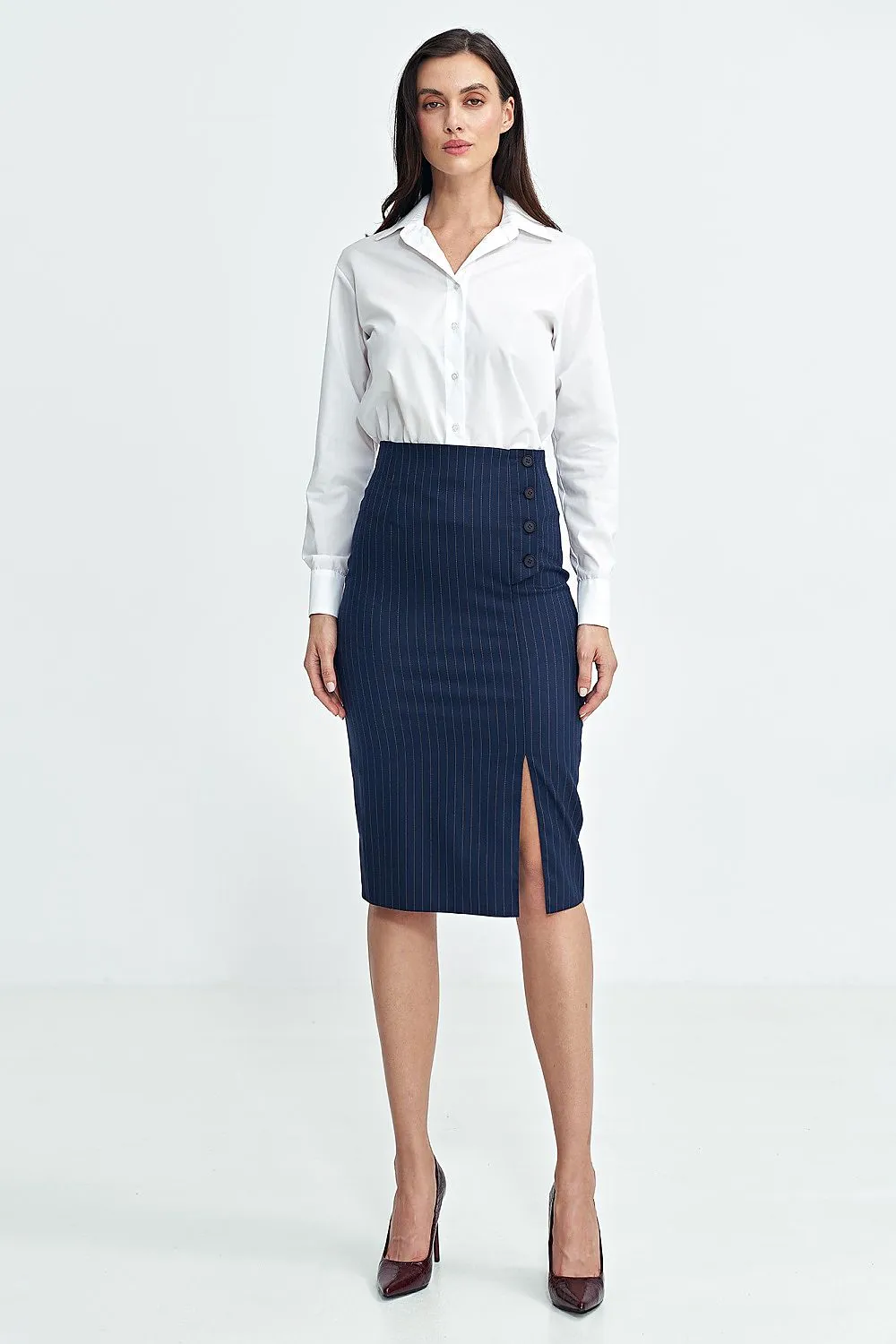 High waist tennis-type stripes formal skirt
