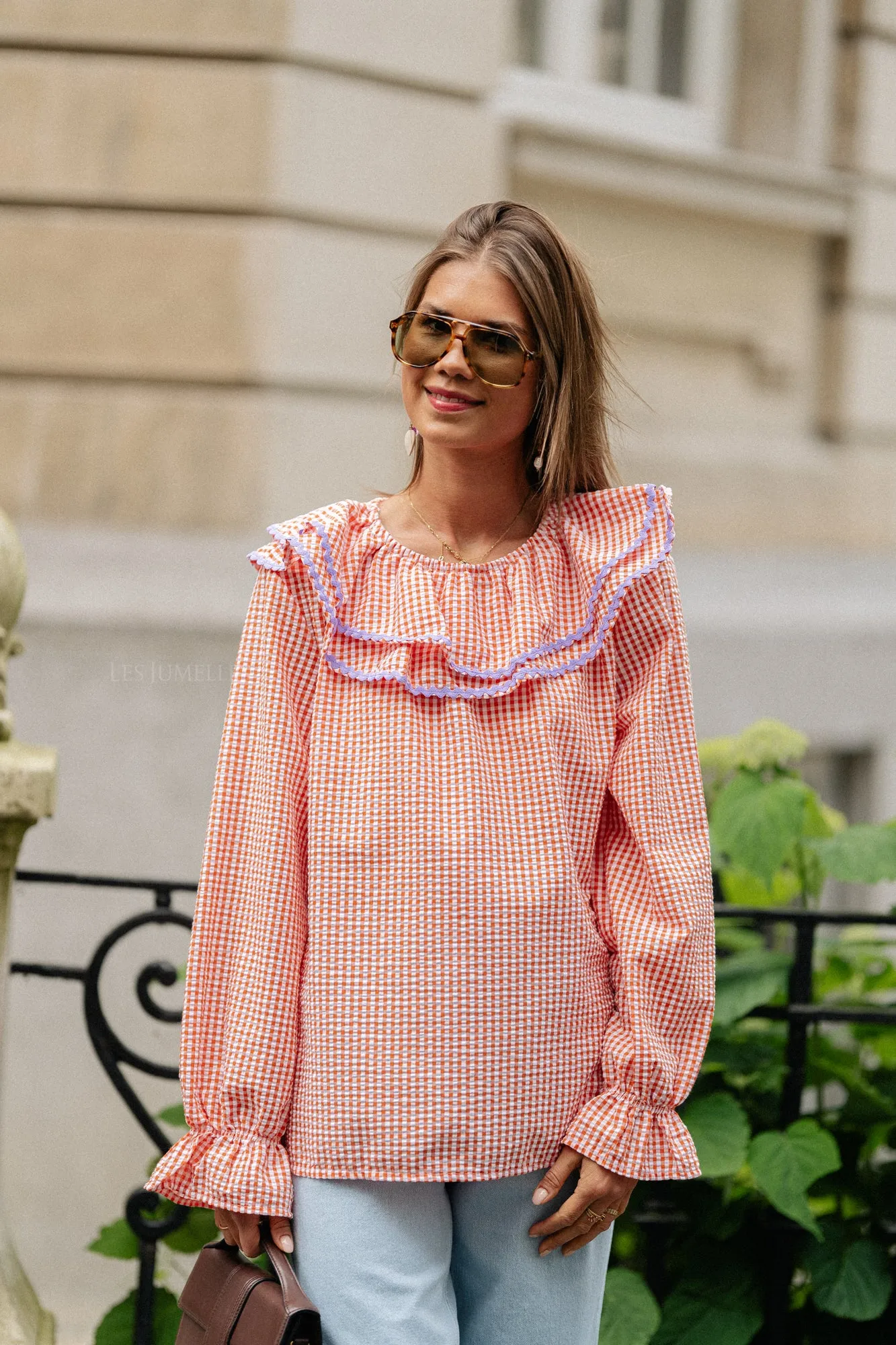 Jolene checkered blouse orange