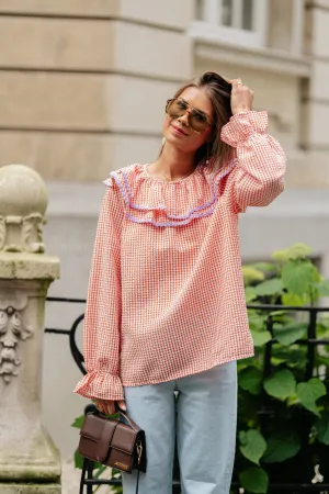 Jolene checkered blouse orange