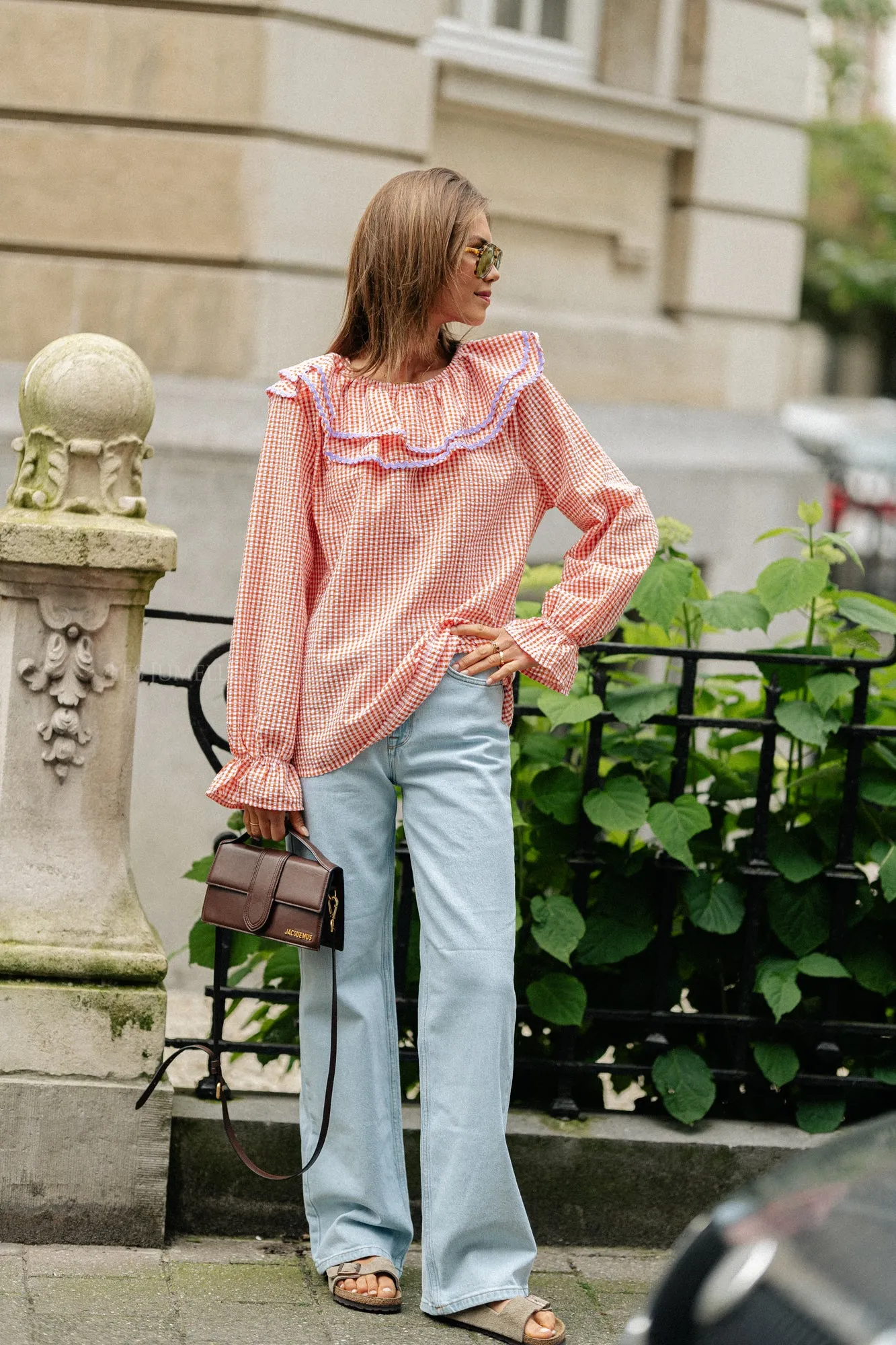 Jolene checkered blouse orange