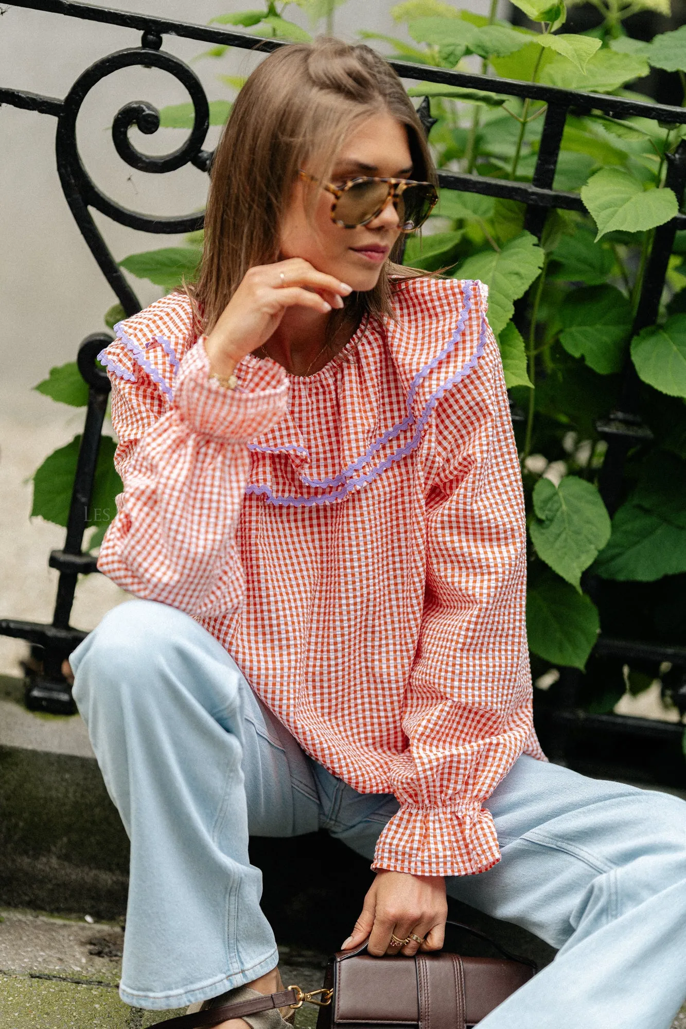 Jolene checkered blouse orange