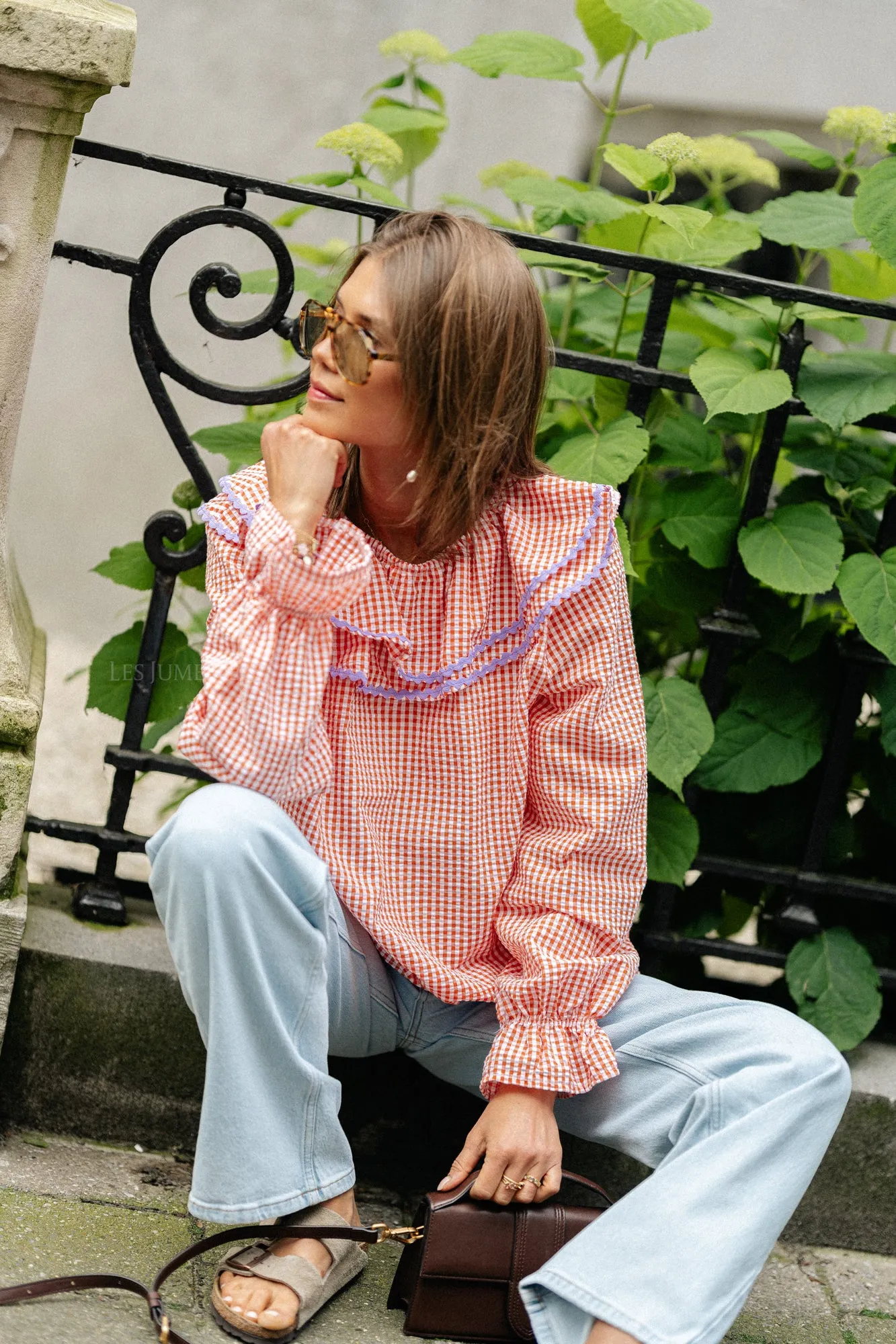 Jolene checkered blouse orange