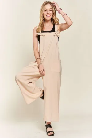Knotted Strap Wide Leg Overalls in Tan