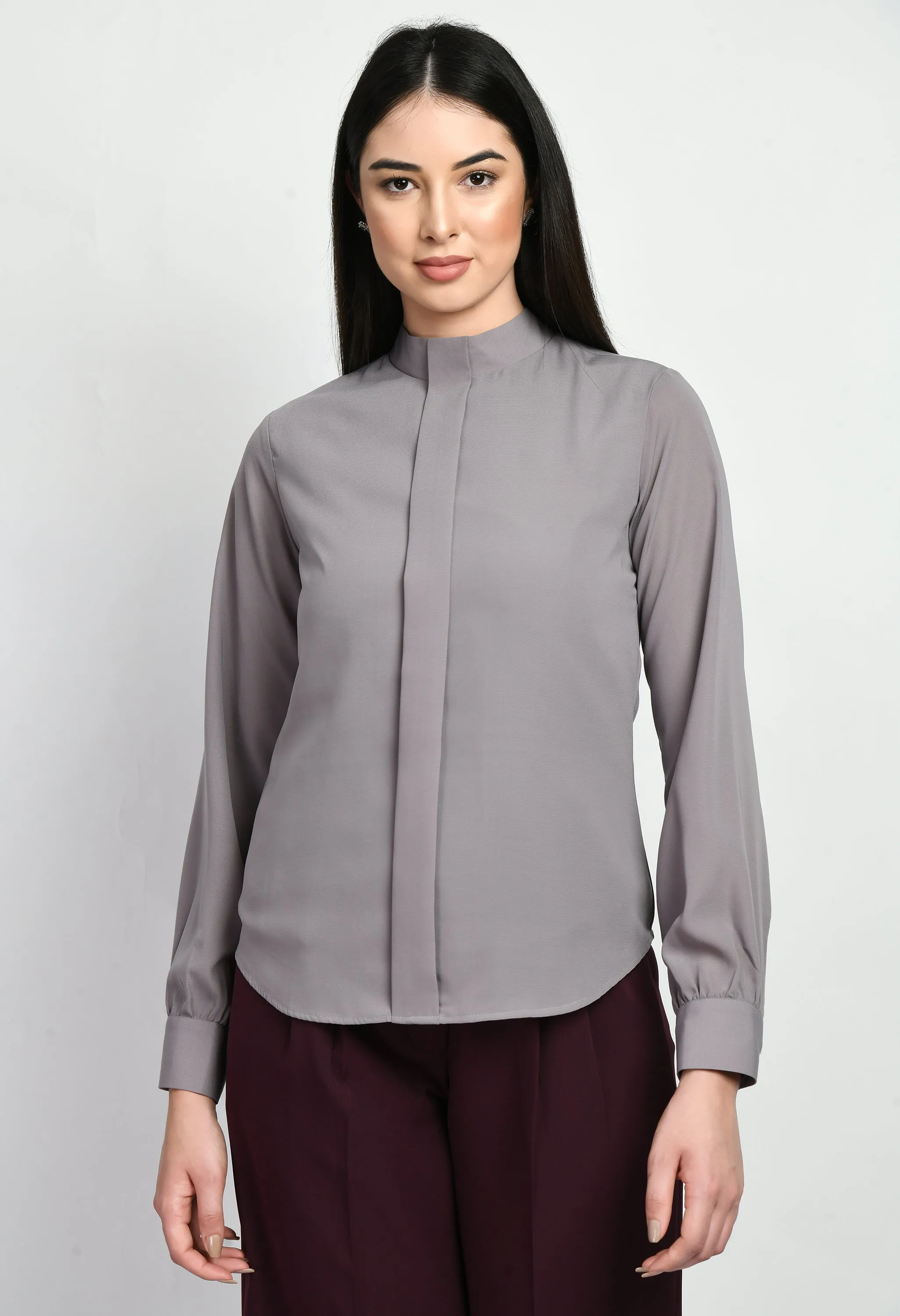 Lilac Grey Foresight High Neck Front Pleat Top