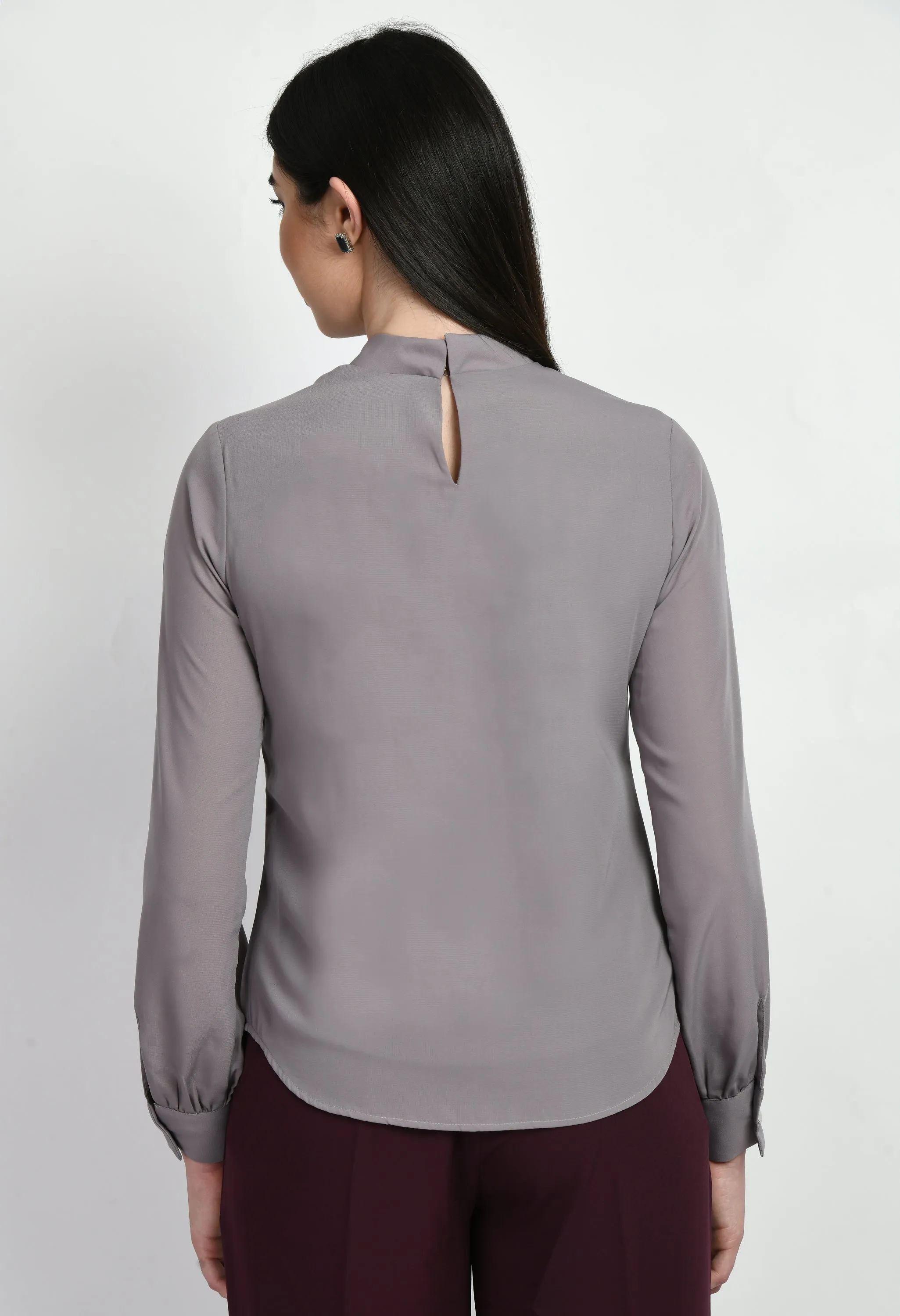 Lilac Grey Foresight High Neck Front Pleat Top