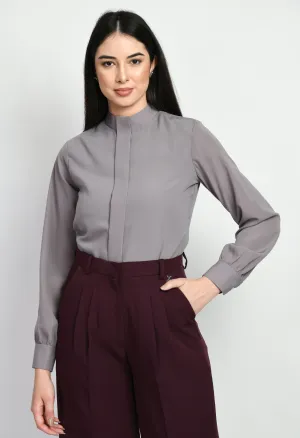 Lilac Grey Foresight High Neck Front Pleat Top