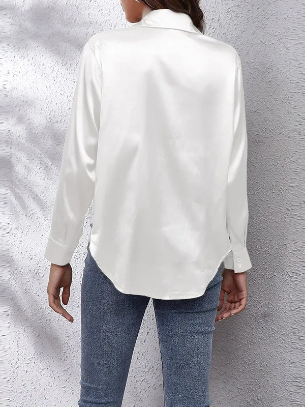Long Sleeves Loose Solid Color Lapel Blouses&Shirts Tops