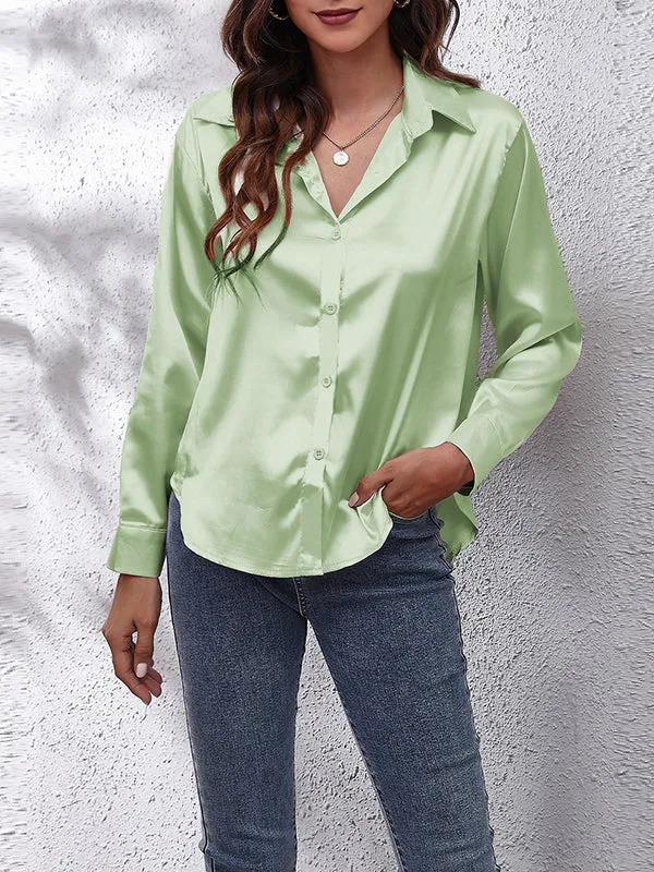 Long Sleeves Loose Solid Color Lapel Blouses&Shirts Tops