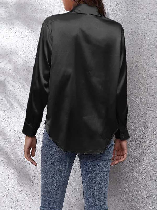 Long Sleeves Loose Solid Color Lapel Blouses&Shirts Tops