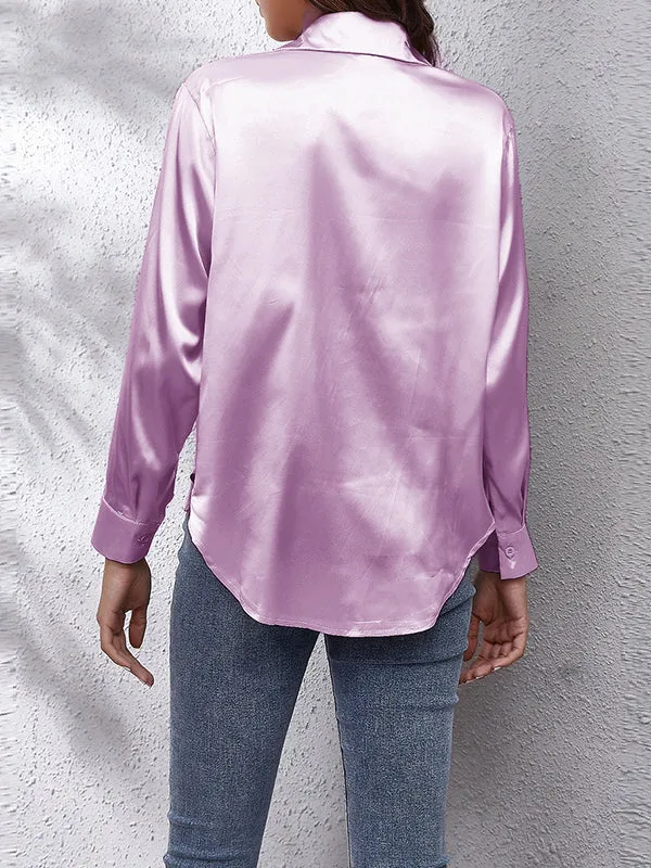 Long Sleeves Loose Solid Color Lapel Blouses&Shirts Tops
