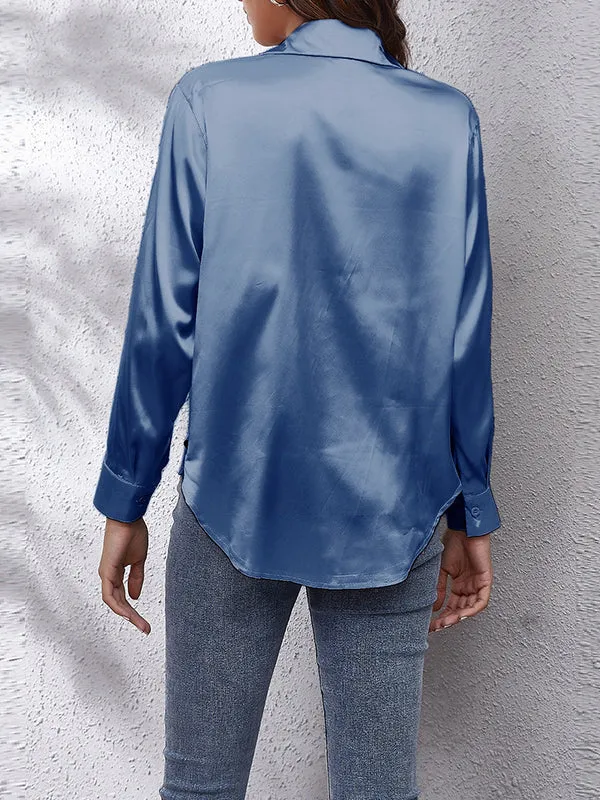 Long Sleeves Loose Solid Color Lapel Blouses&Shirts Tops