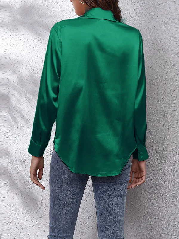 Long Sleeves Loose Solid Color Lapel Blouses&Shirts Tops