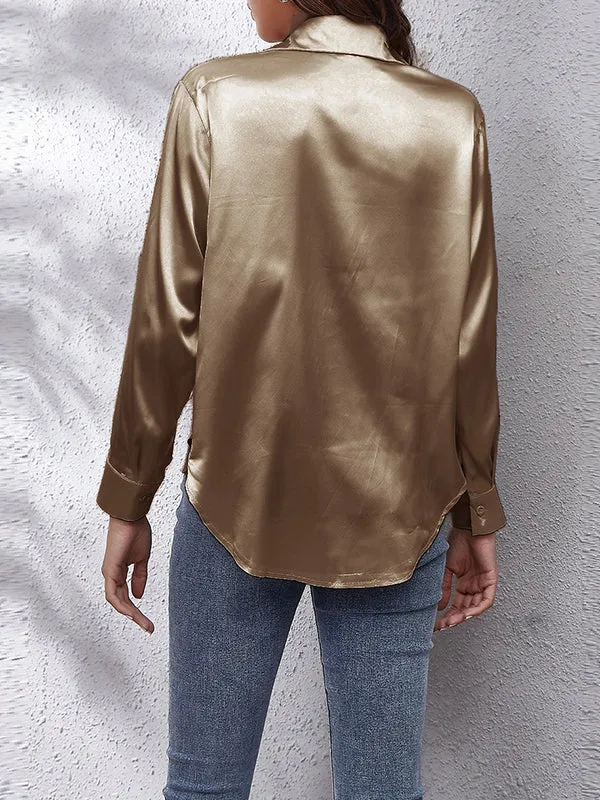 Long Sleeves Loose Solid Color Lapel Blouses&Shirts Tops
