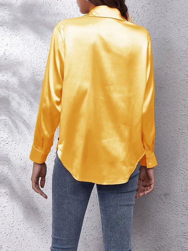 Long Sleeves Loose Solid Color Lapel Blouses&Shirts Tops