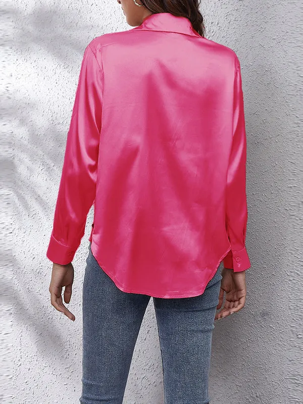 Long Sleeves Loose Solid Color Lapel Blouses&Shirts Tops