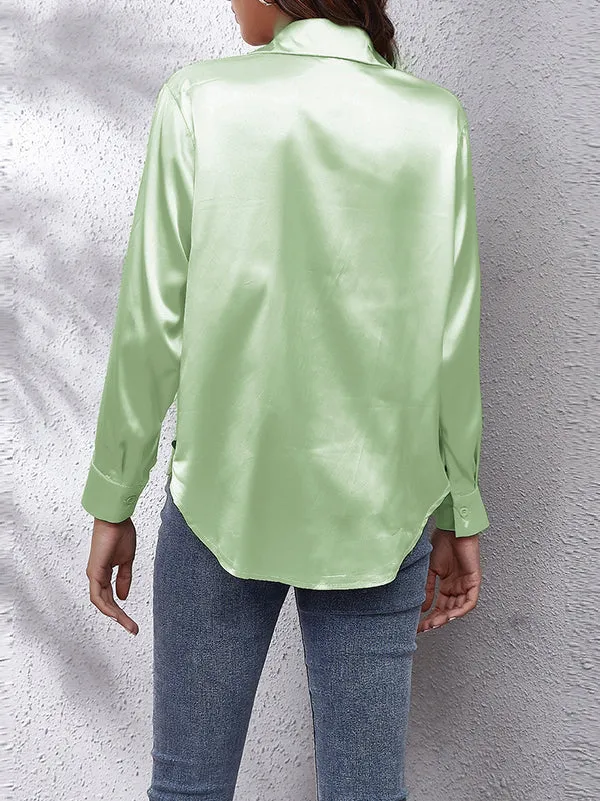 Long Sleeves Loose Solid Color Lapel Blouses&Shirts Tops