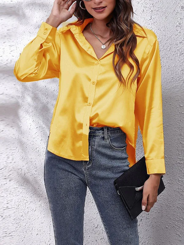 Long Sleeves Loose Solid Color Lapel Blouses&Shirts Tops