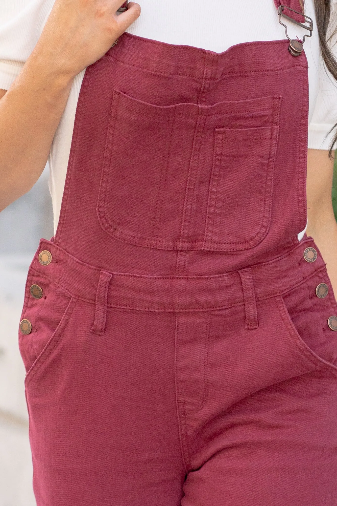 Maroon Garment Dyed High Rise Double Cuffed Overalls - Reg & Plus