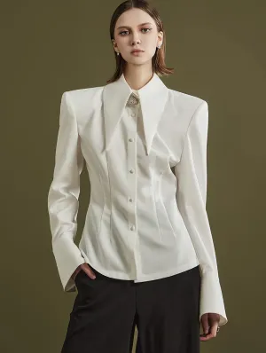 MBDS001  Brooch Big-collar Shoulder Pad Shirt