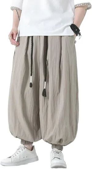 Men's Summer Thin Cotton-Linen Pants,Chinese Style Casual Pants,Plus Size Loose Lantern Pants,Harem Pants