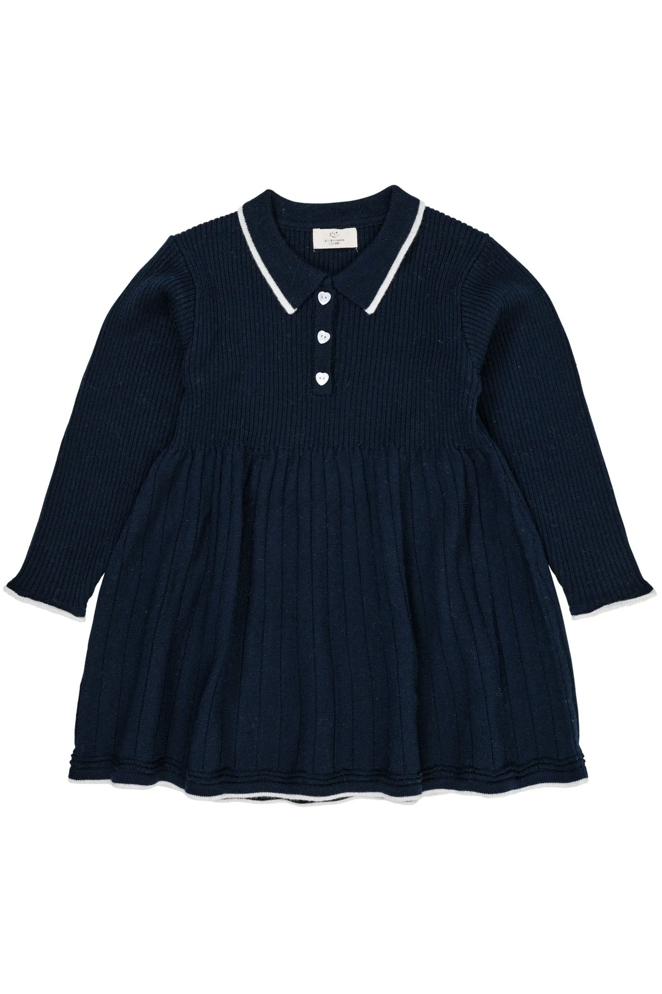 MERINO POLO DRESS - NAVY/CREAM COMBI
