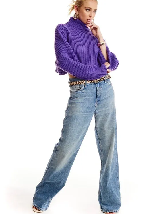 Mimosa Cozy Ribbed Knit Turtleneck Top Purple