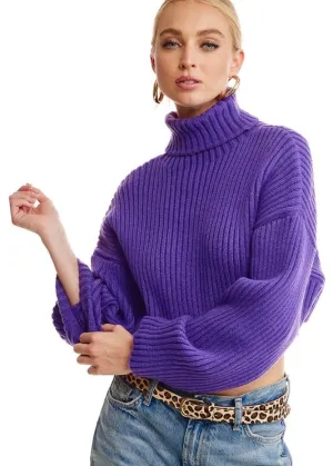 Mimosa Cozy Ribbed Knit Turtleneck Top Purple