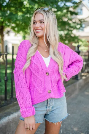 Moments That Matter Magenta Cable Knit Cardigan
