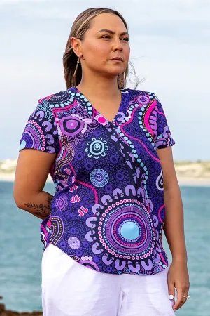Muru To Our Biriwal (Pathway To Our Future) NAIDOC 2025 V Neck Women's Short Sleeve Blouse